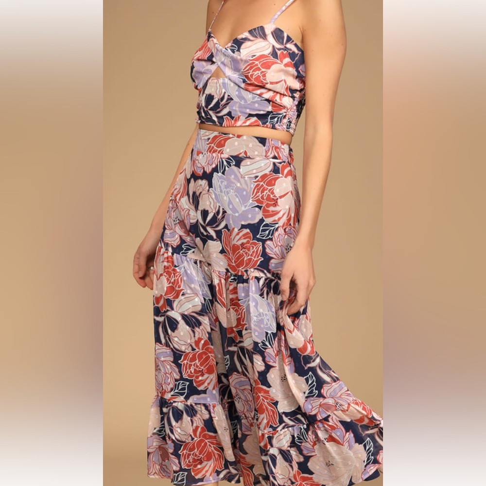 Lulus Floating Through Flowers Multi Floral Two-Piece Midi Dress, small